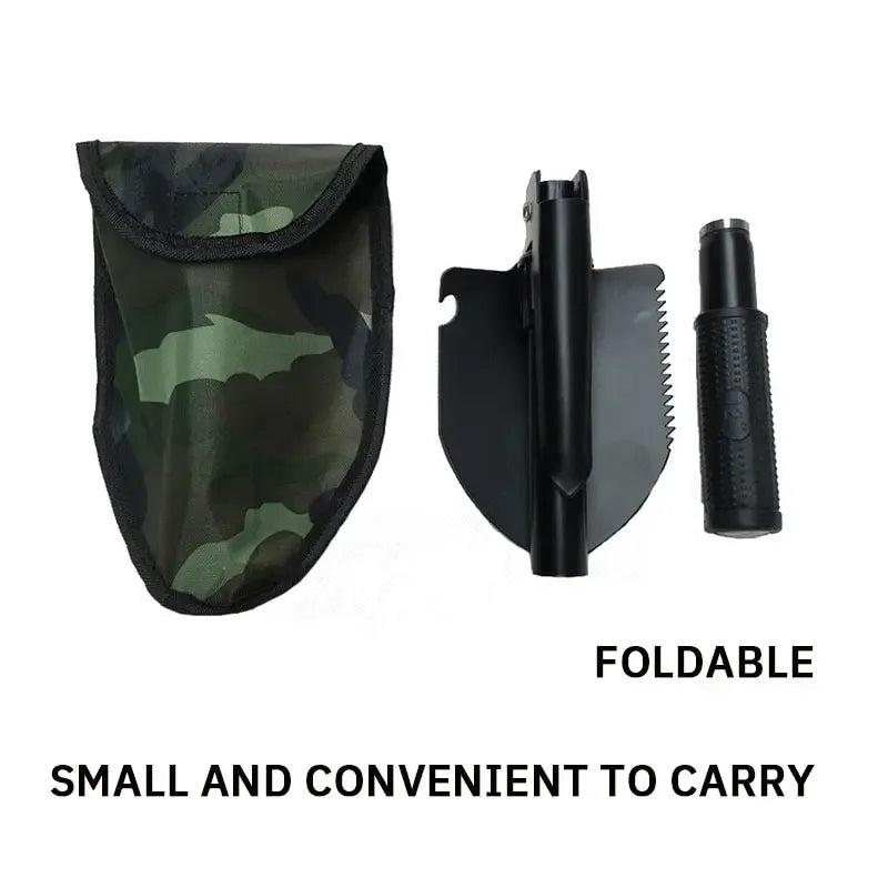 6-in-1 Folding Camping Shovel with Pick, Saw & Carry Pouch