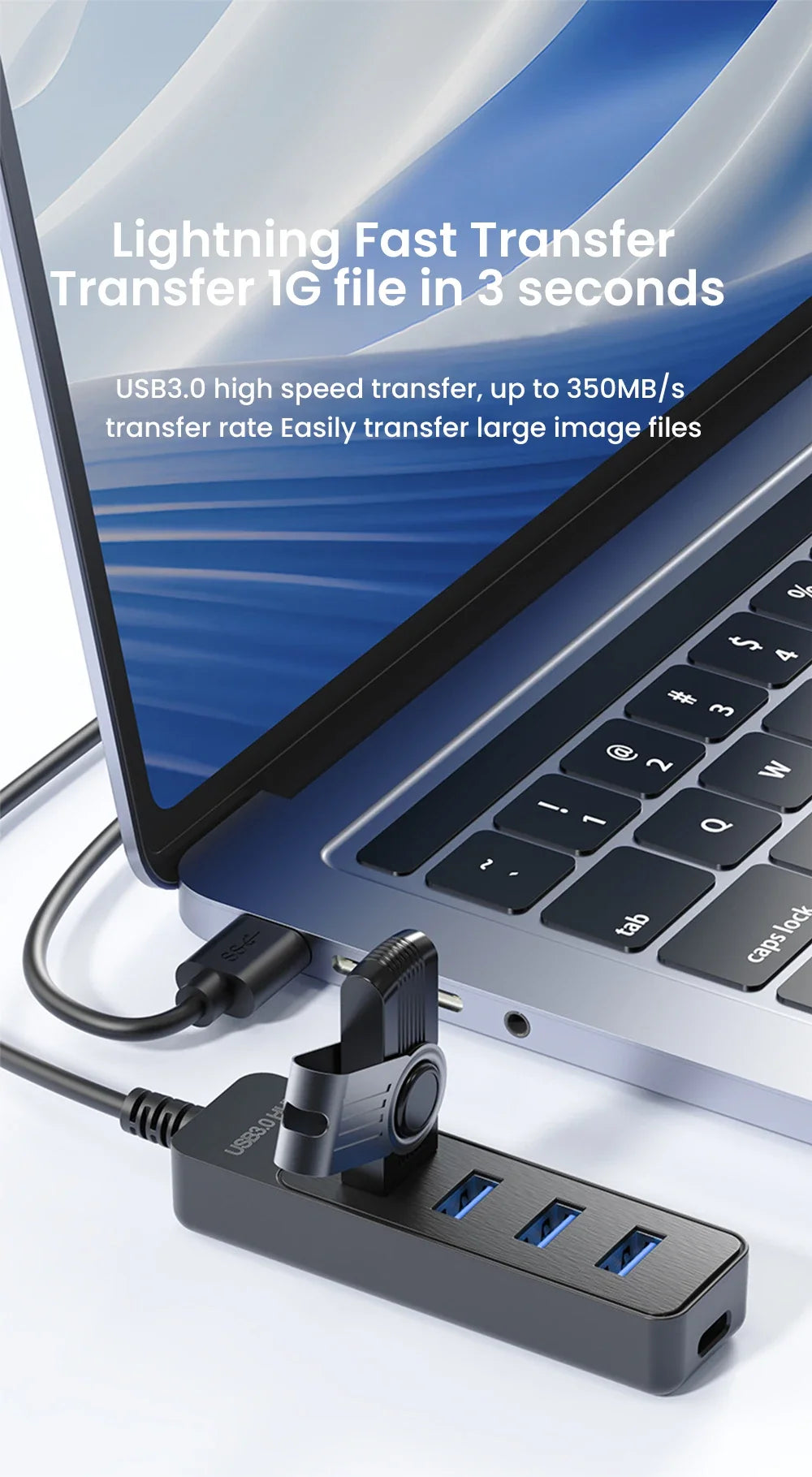 4-Port USB 3.0 Hub with Type-C Splitter & Cable