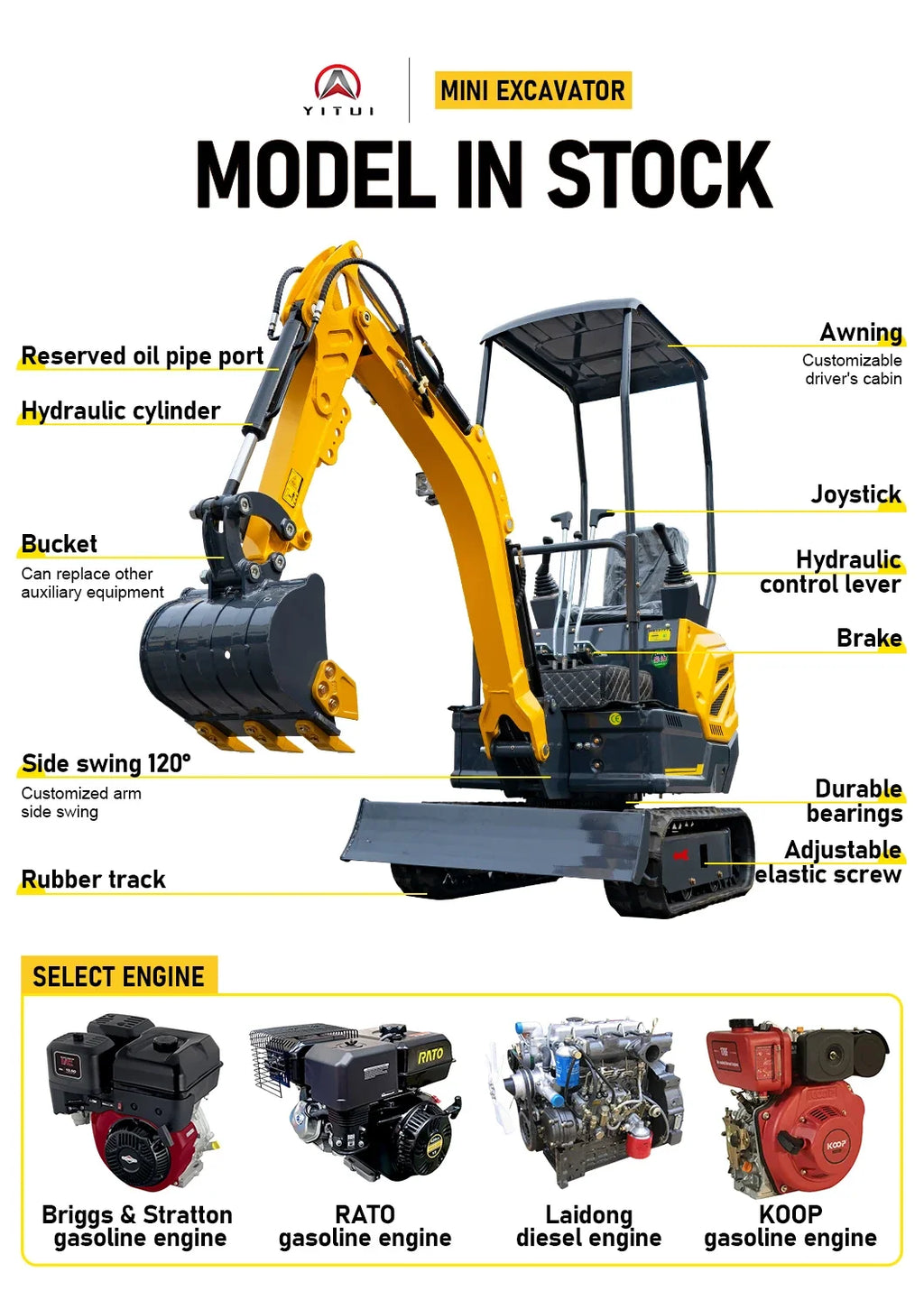 1 Ton Mini Excavator with Custom Color Options