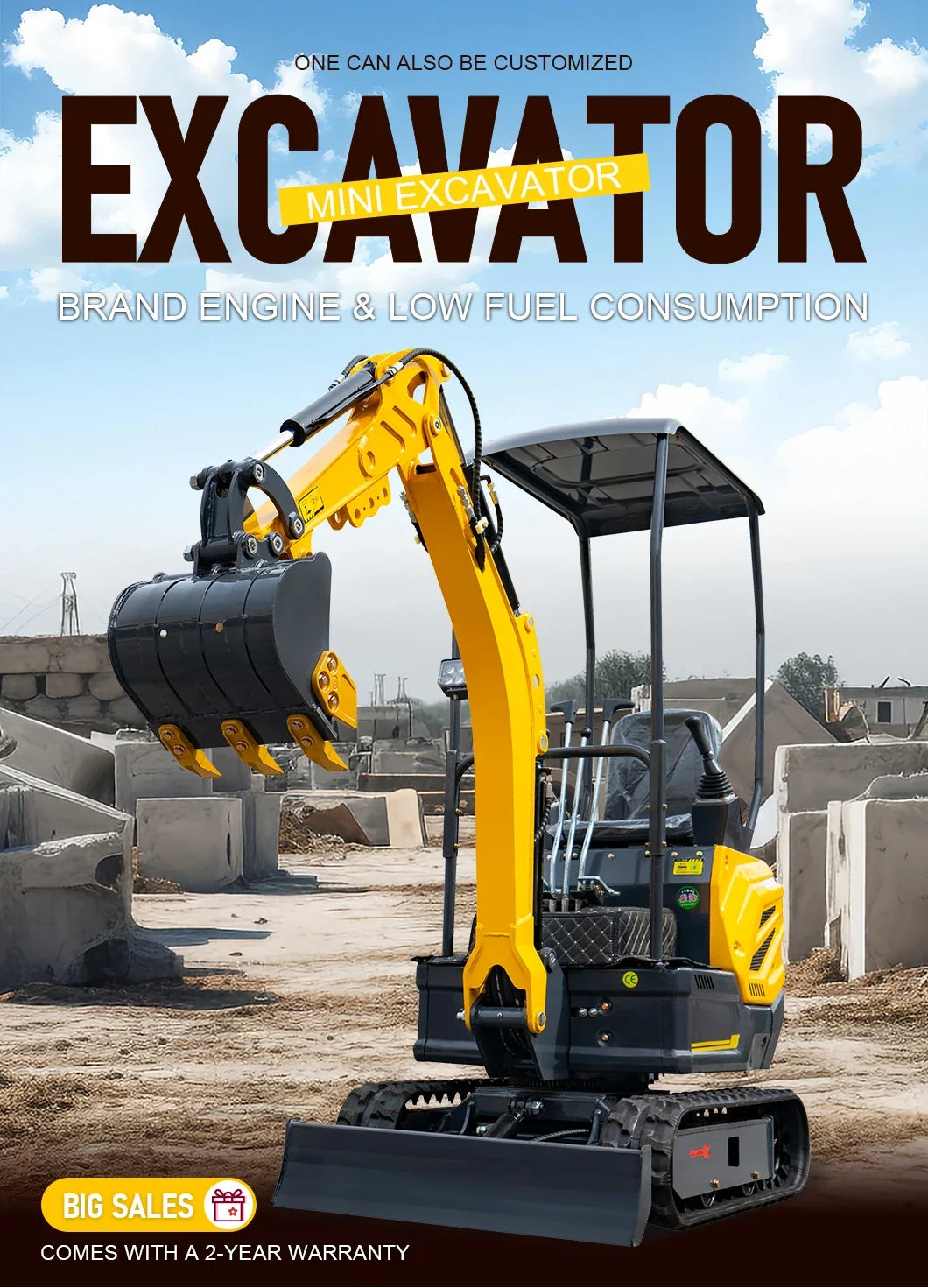 1 Ton Mini Excavator with Custom Color Options