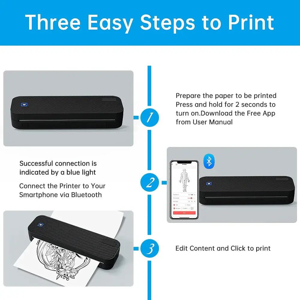 Portable A4 Bluetooth Thermal Printer & Paper Roll Option