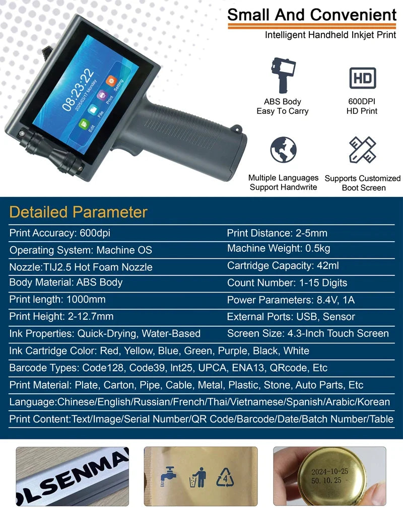 HUMJIHIRO Handheld Inkjet Coding Printer – 12.7 mm with Ink