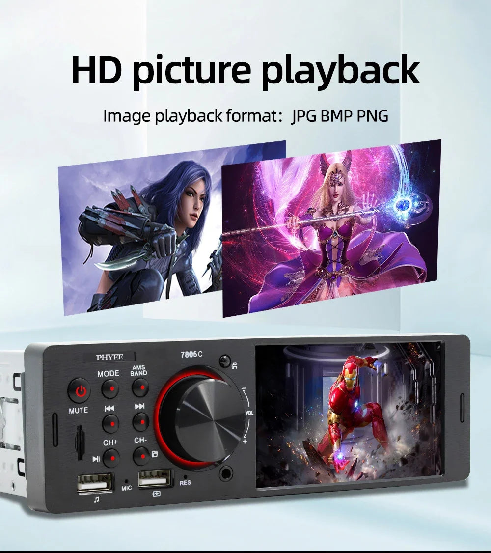 PHYEE 7805C Single-DIN Touchscreen Car Radio with Bluetooth & USB