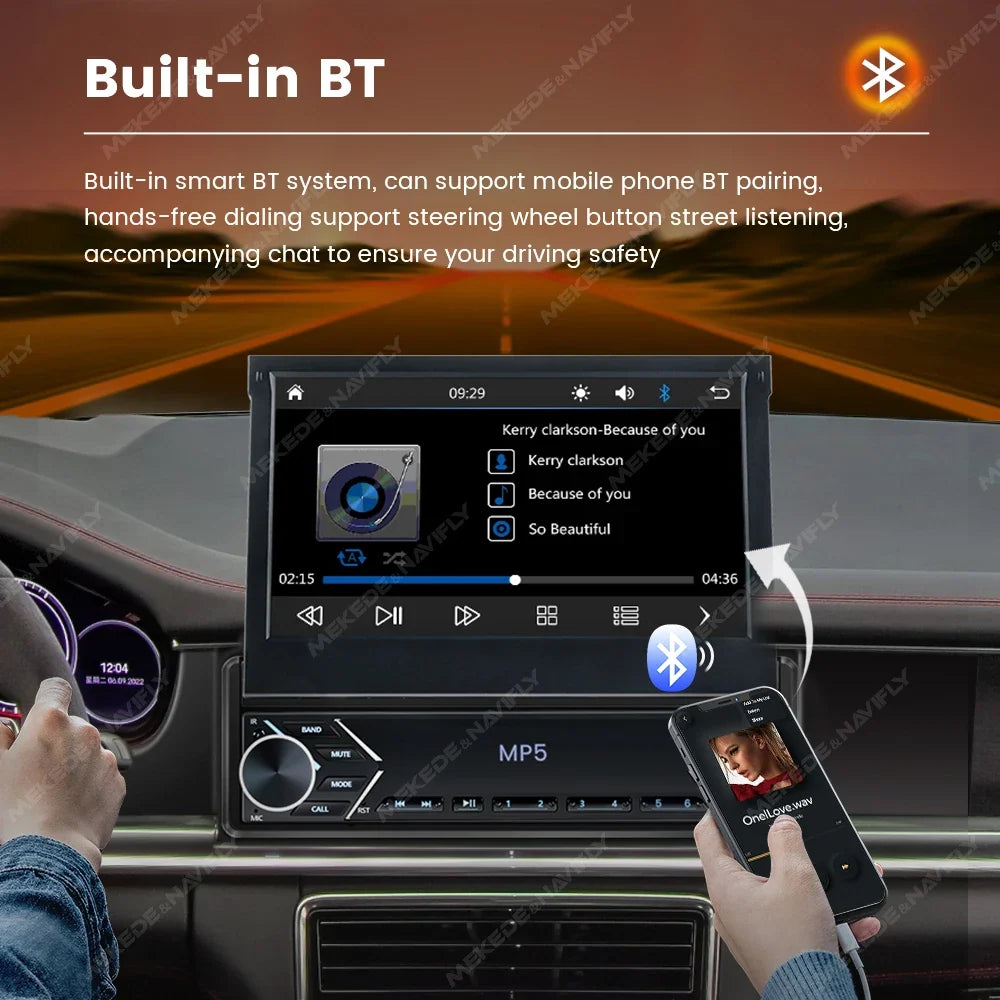 7-Inch Retractable Single-DIN Car Stereo with CarPlay & Android Auto