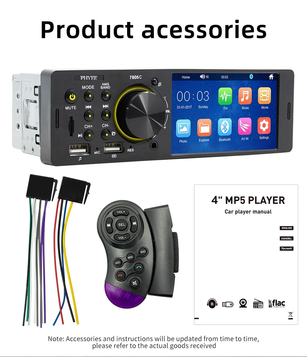 PHYEE 7805C Single-DIN Touchscreen Car Radio with Bluetooth & USB