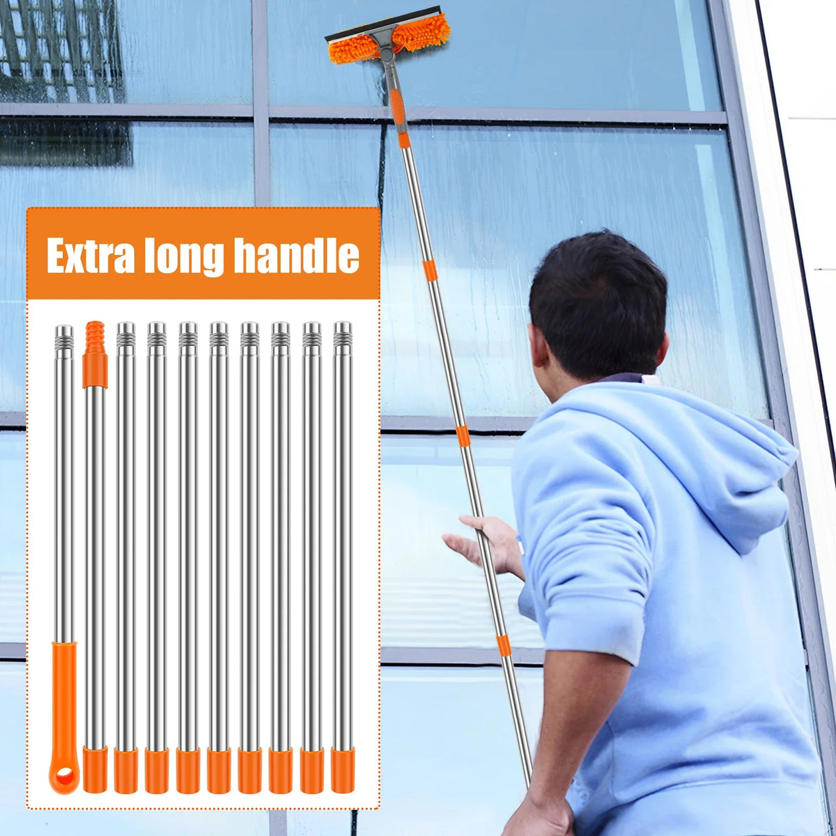 Extendable Window Cleaning Kit – 2-in-1 Glass Squeegee & Microfiber