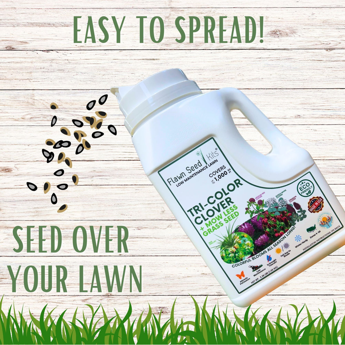 TRI-Color Clover + Mow Less Grass Seed
