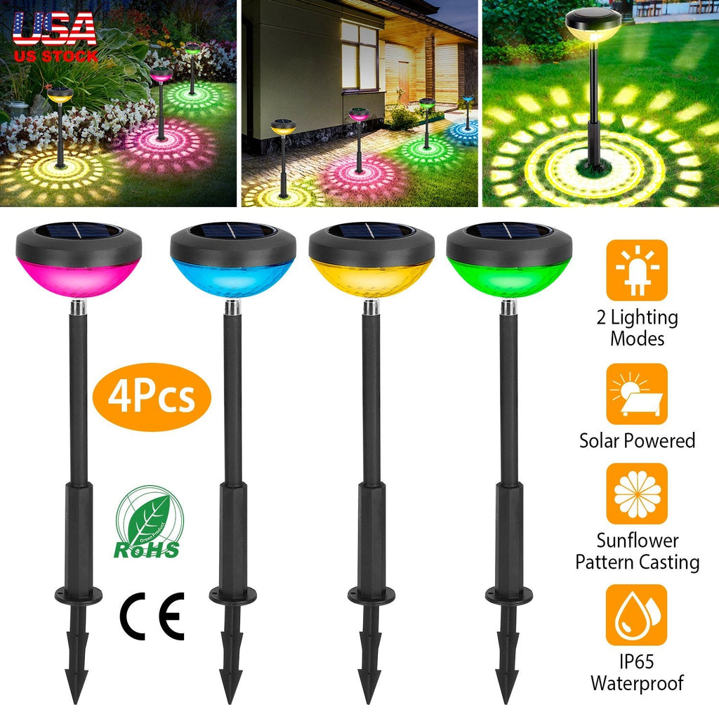 4Packs Solar Pathway Light Color Changing Garden Light Landscape Stake Ornamental Light for Yard Patio Lawn