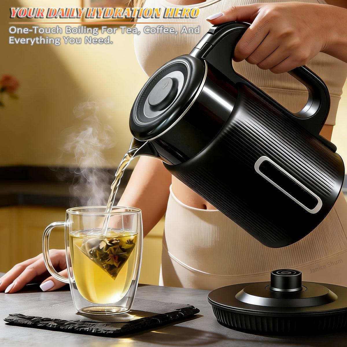 1000W Electric Kettle 1.7L Water Boiler 304 Stainless Steel Double Wall Auto Shut Off