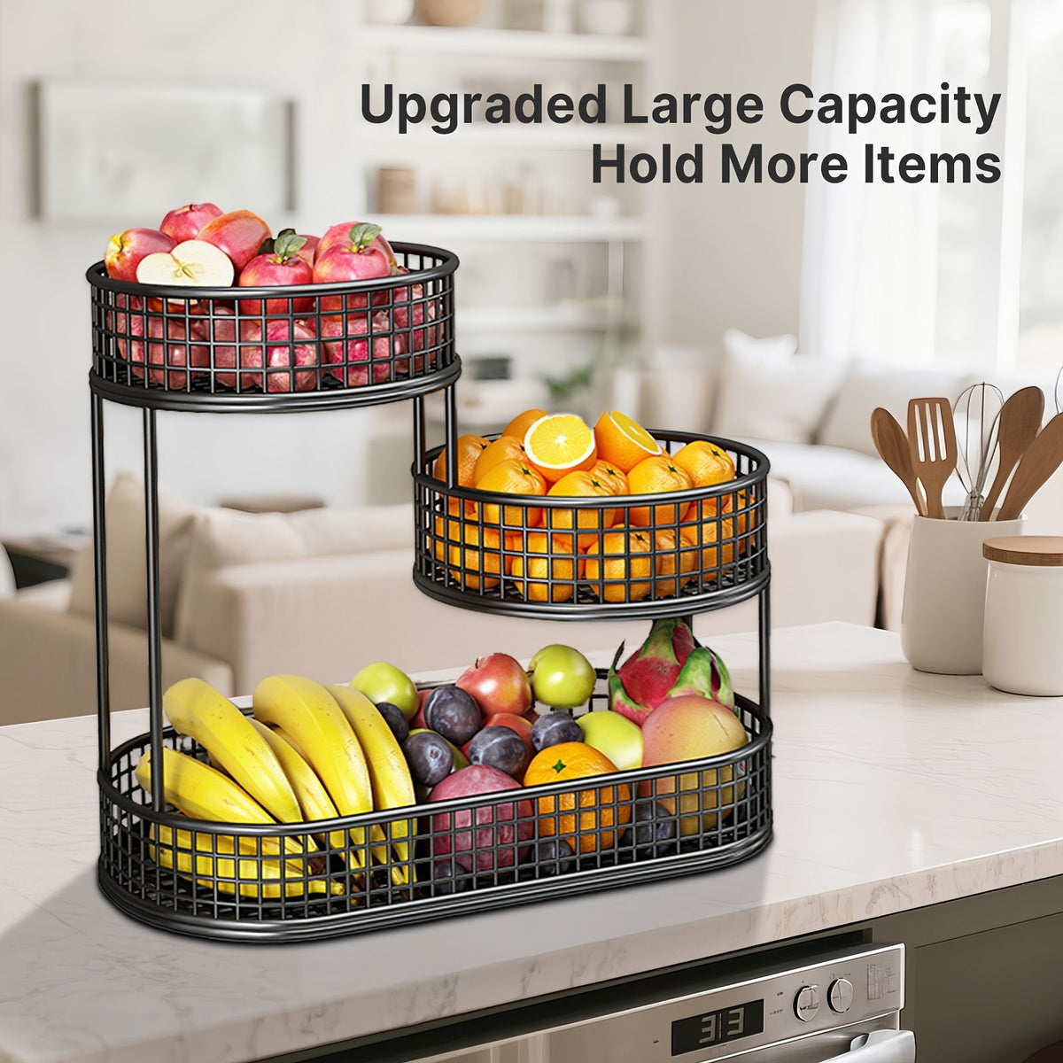 3 Tier Black Metal Fruit Basket
