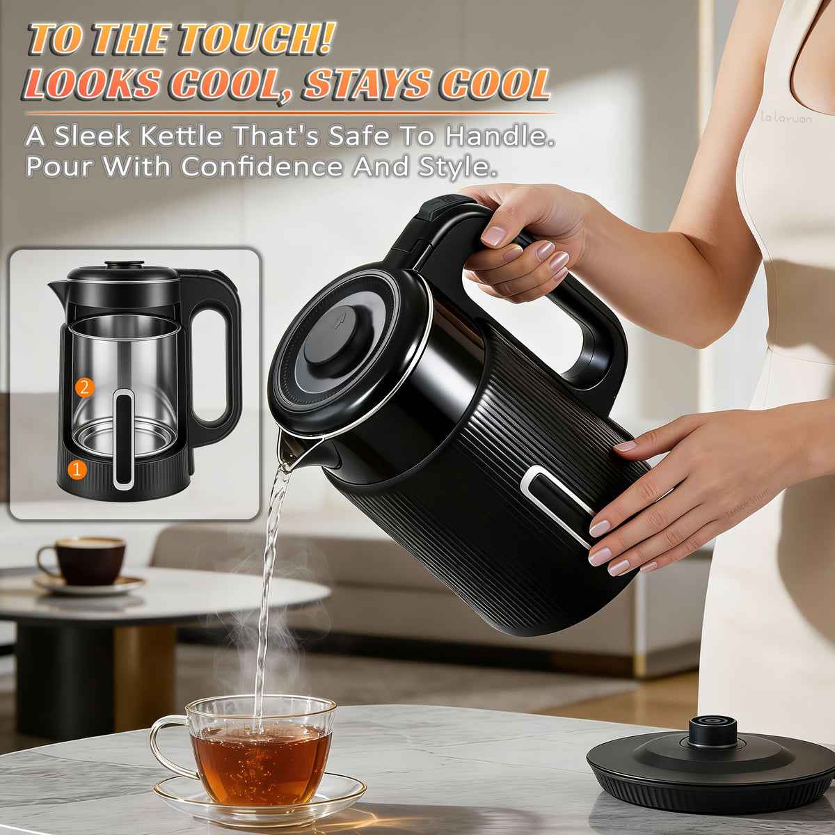1000W Electric Kettle 1.7L Water Boiler 304 Stainless Steel Double Wall Auto Shut Off