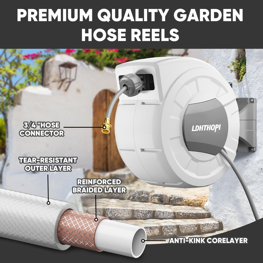 Retractable Garden Hose Reel with 10-Pattern Nozzle