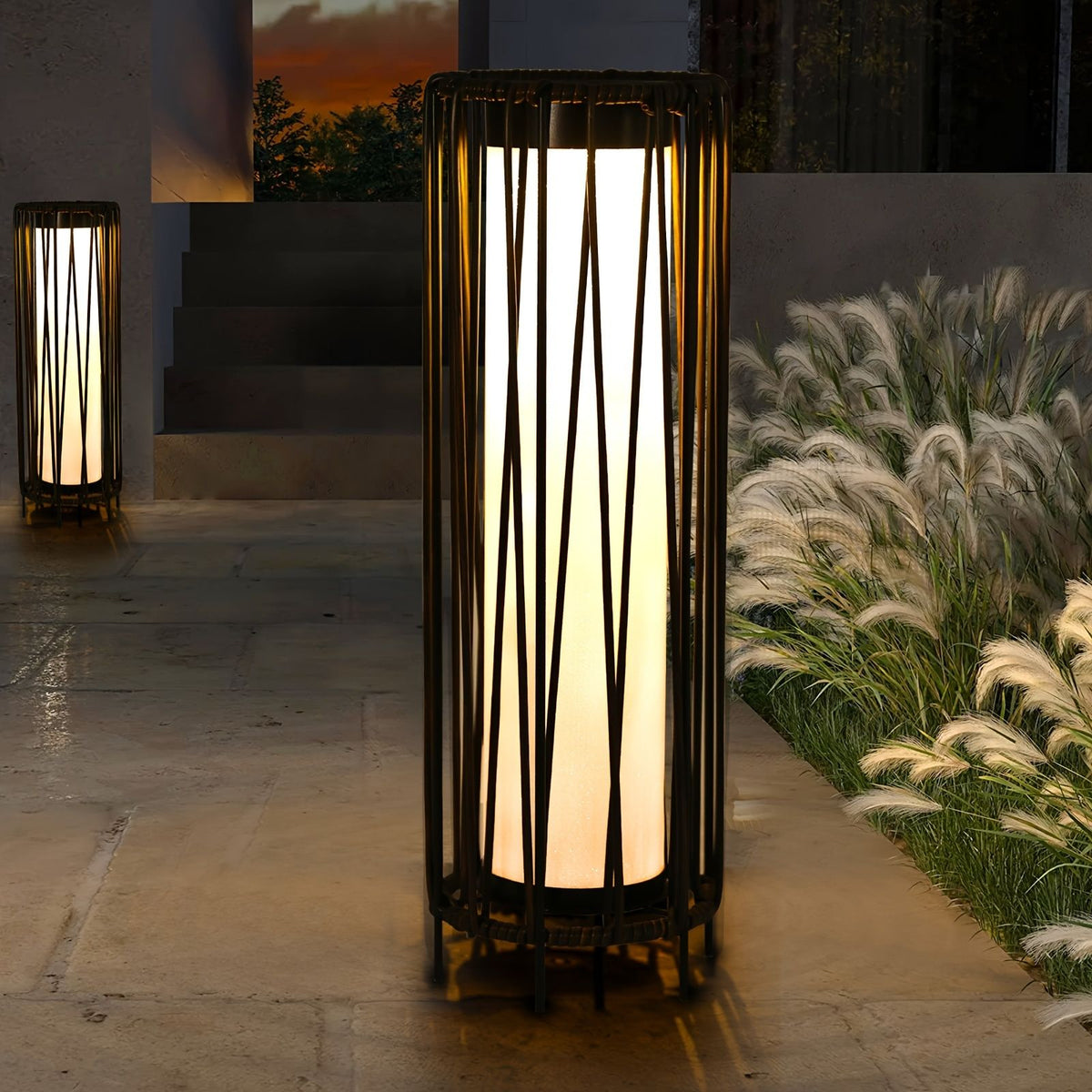 Outdoor Solar Floor Lamp with Rattan Decor Shade