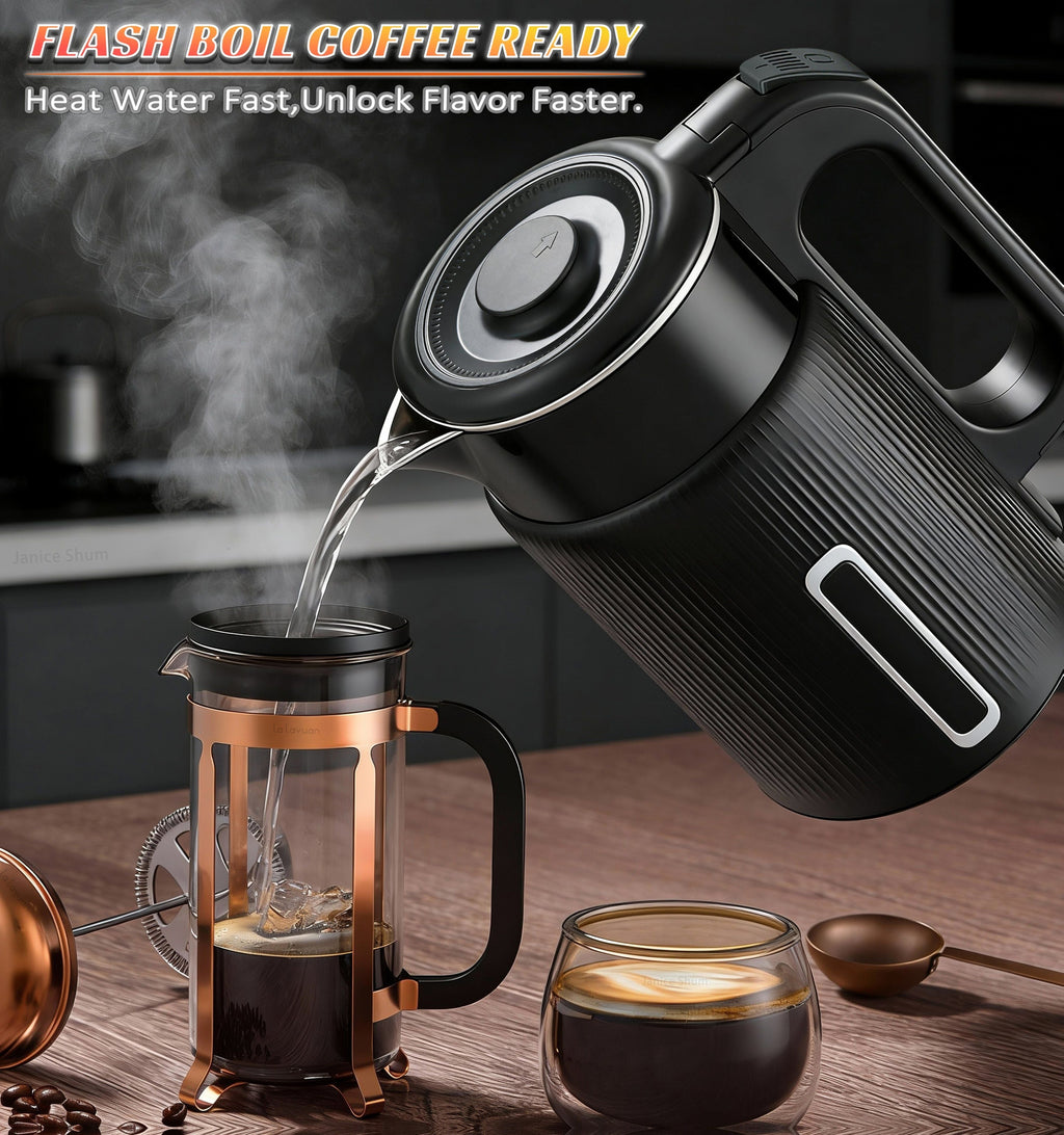 1000W Electric Kettle 1.7L Water Boiler 304 Stainless Steel Double Wall Auto Shut Off