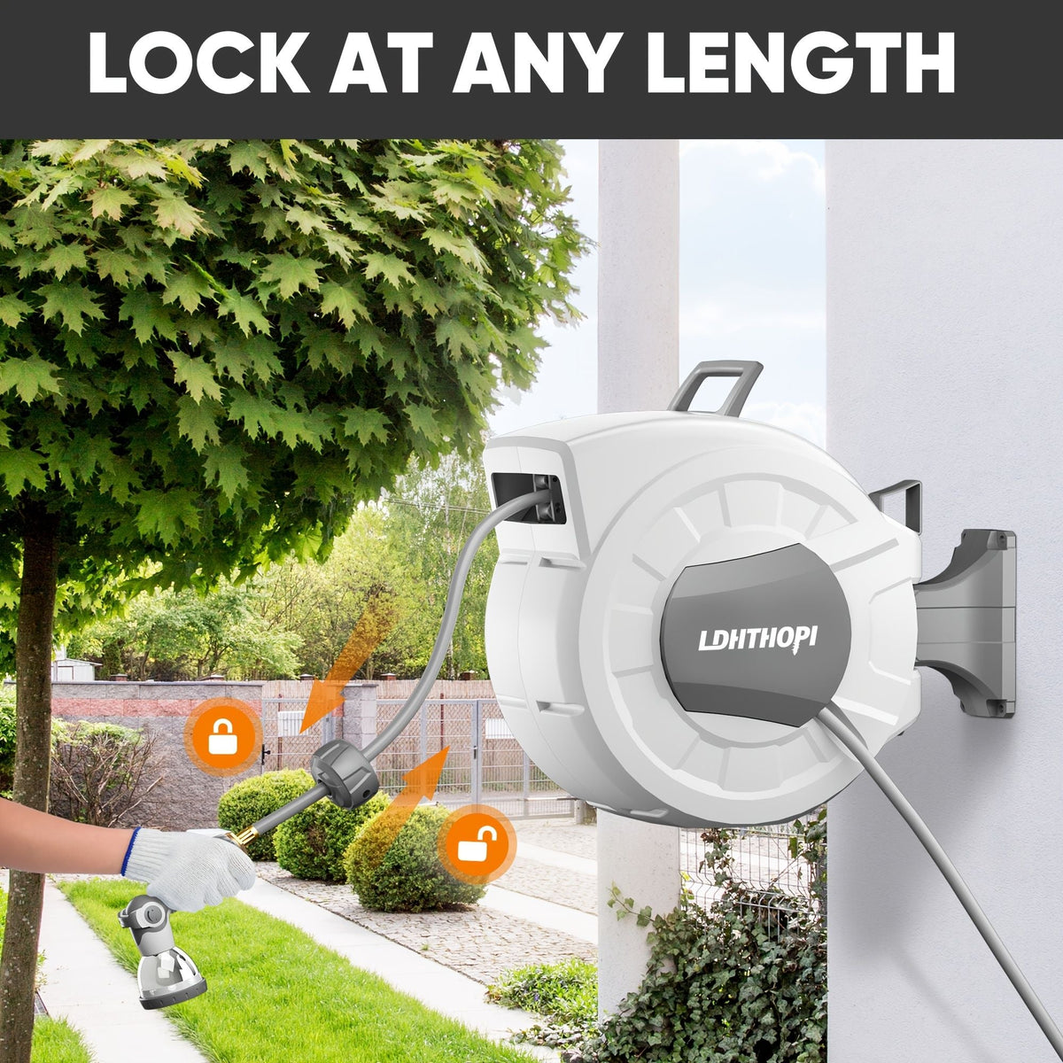Retractable Garden Hose Reel with 10-Pattern Nozzle