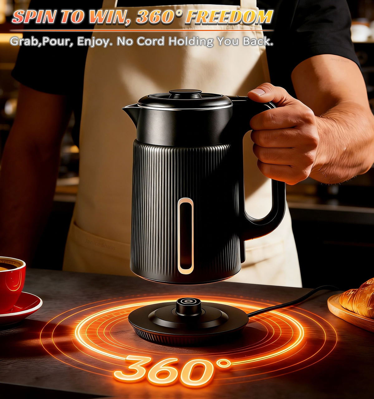 1000W Electric Kettle 1.7L Water Boiler 304 Stainless Steel Double Wall Auto Shut Off
