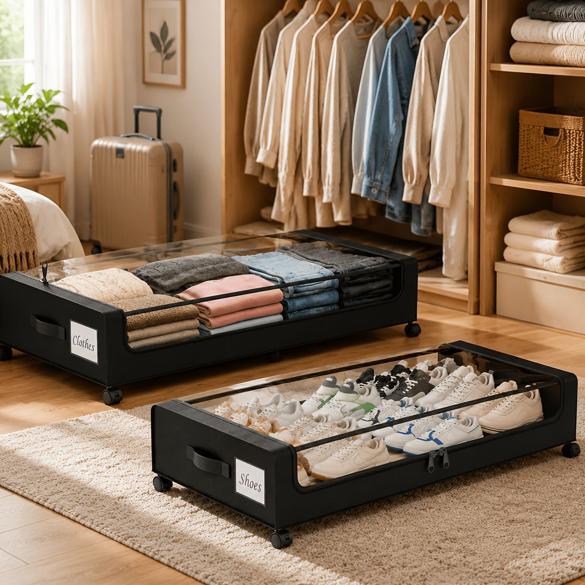 2 Pack Under Bed Storage Wheels 65L