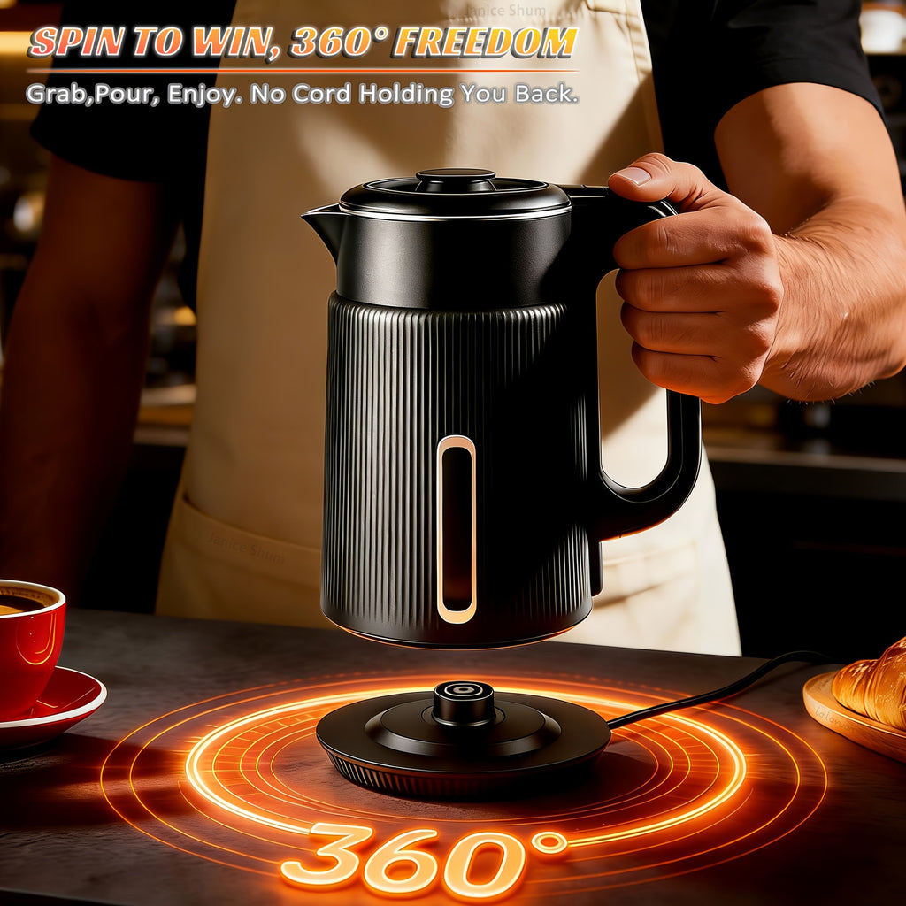 1000W Electric Kettle 1.7L Water Boiler 304 Stainless Steel Double Wall Auto Shut Off