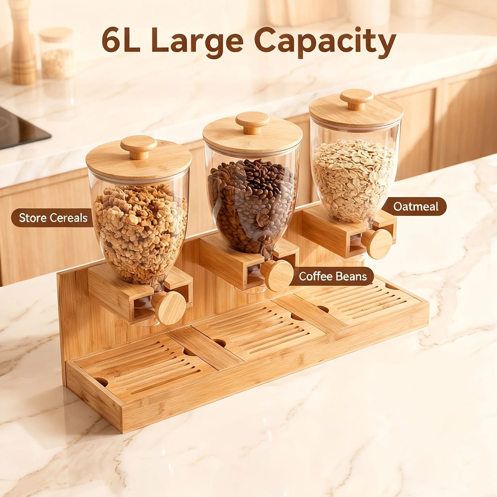 1.58-Gallon Bamboo Cereal Dispenser with Dispensing Spout