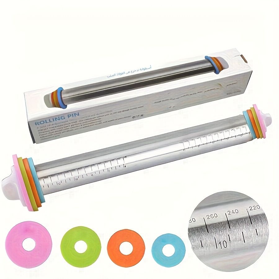 Adjustable Stainless Steel Rolling Pin with Thickness Guide