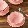5-Inch Cherry Blossom Ceramic Salad Bowl Set with Plate and Spoon Pink