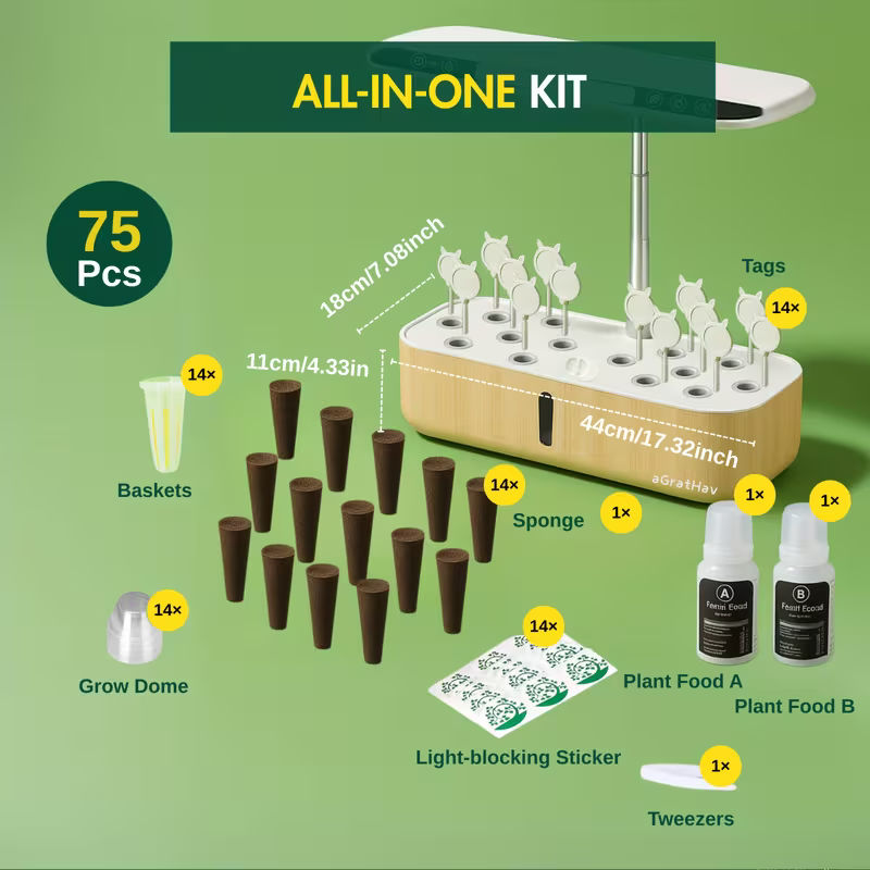 1.32 Gal 14-Plant Indoor Hydroponic Growing Kit with LED Grow Light