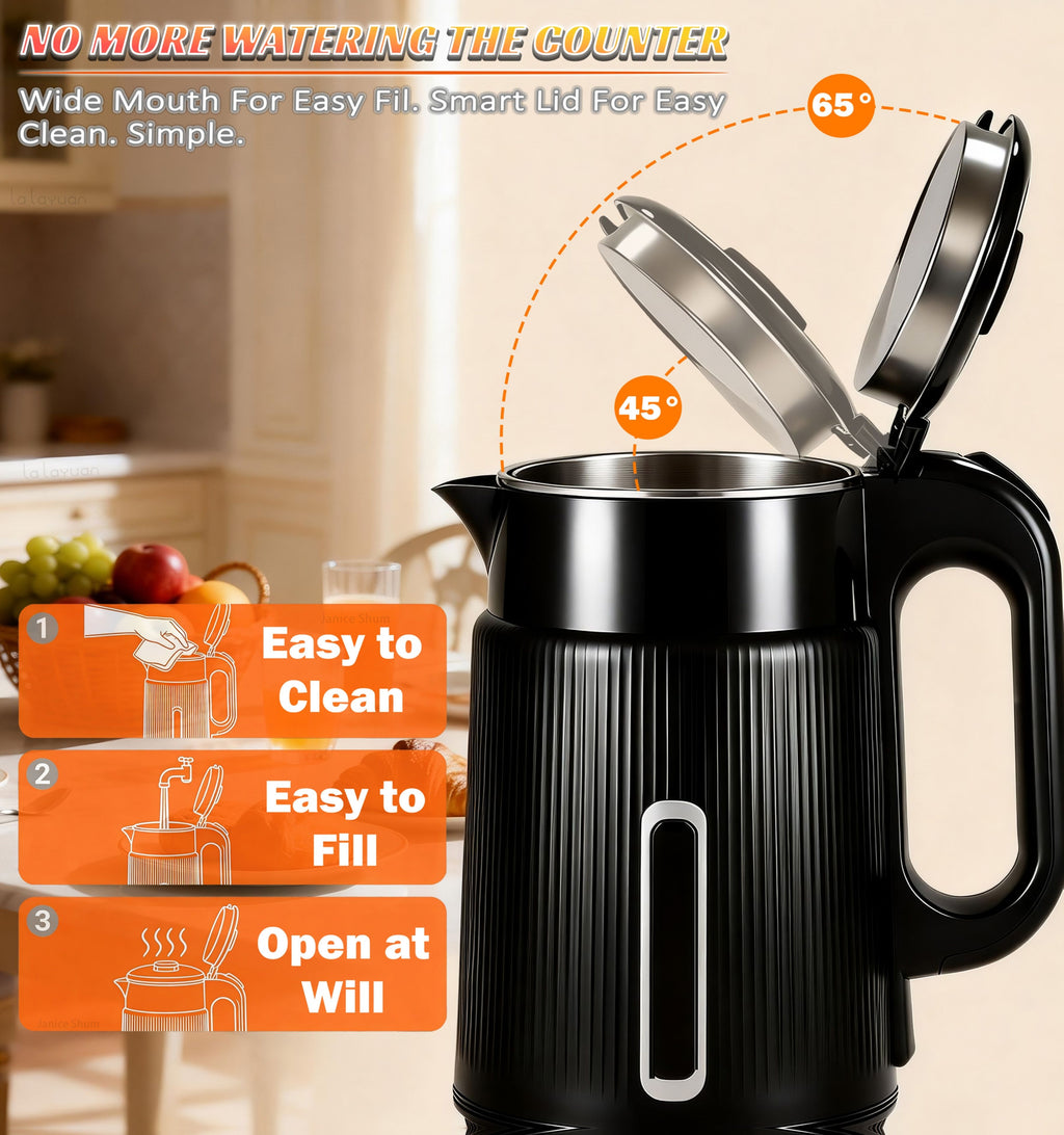1000W Electric Kettle 1.7L Water Boiler 304 Stainless Steel Double Wall Auto Shut Off