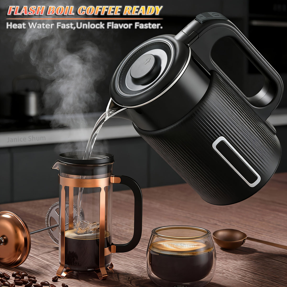 1000W Electric Kettle 1.7L Water Boiler 304 Stainless Steel Double Wall Auto Shut Off