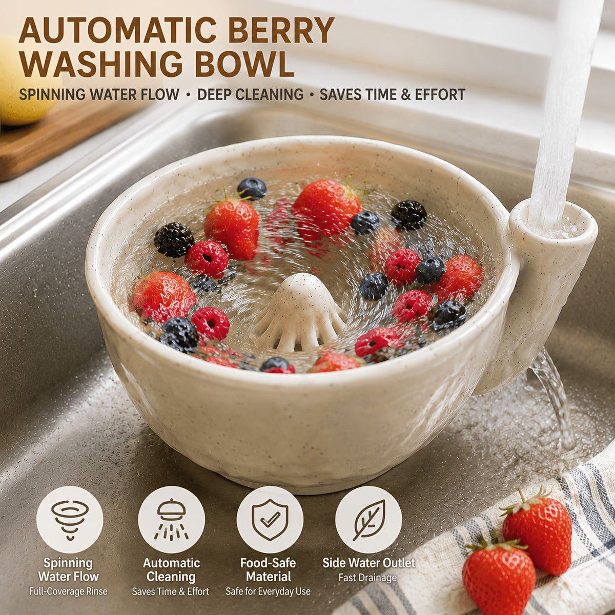 Ceramic Self-Cleaning Fruit Basket