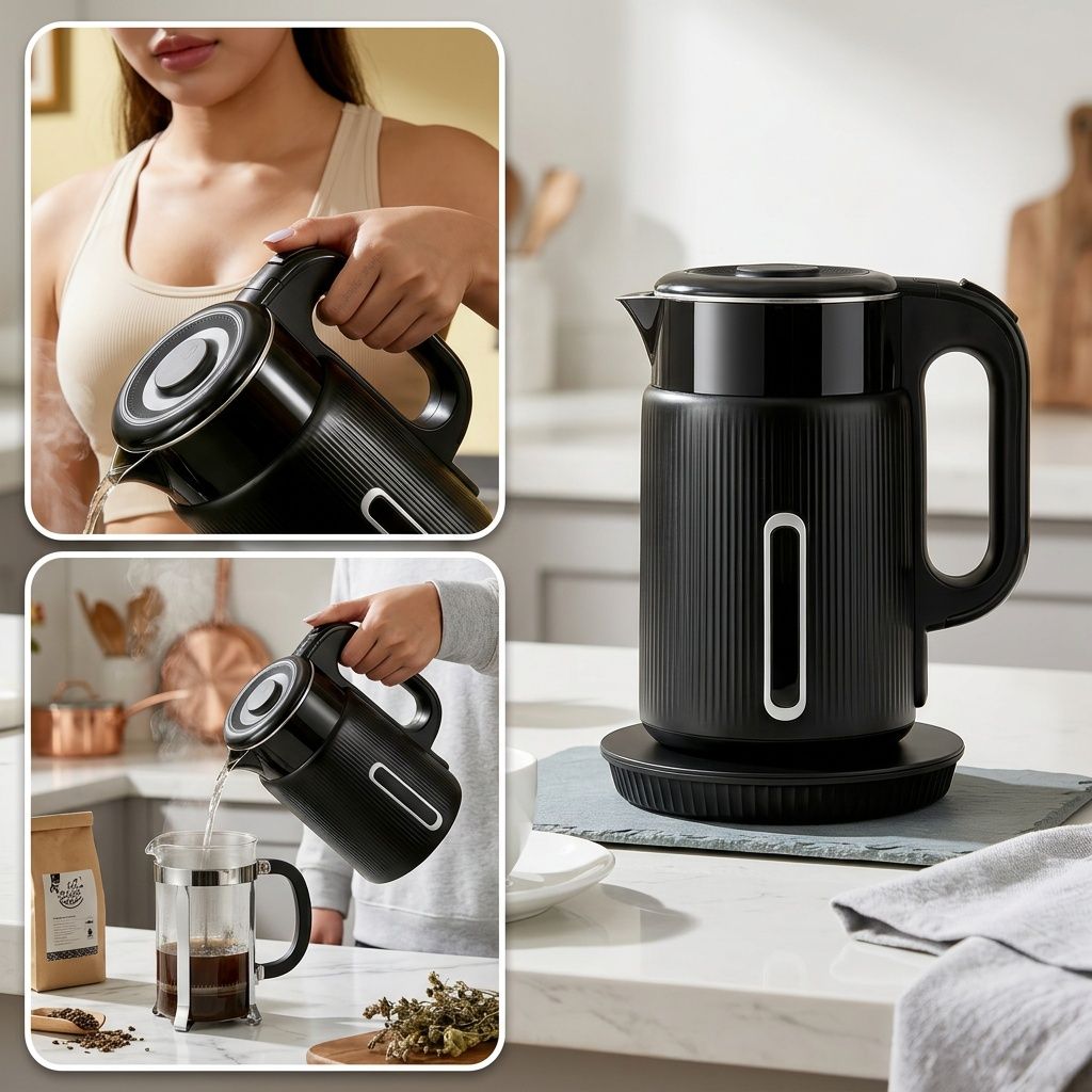 1000W Electric Kettle 1.7L Water Boiler 304 Stainless Steel Double Wall Auto Shut Off
