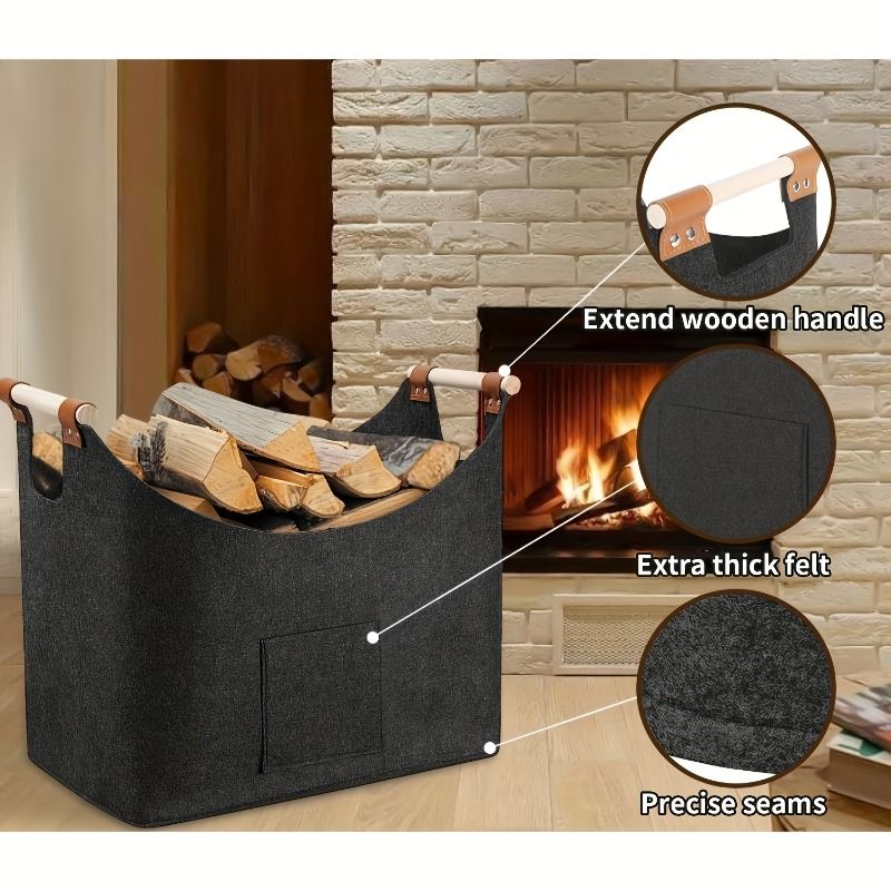 Collapsible Firewood Basket with Wooden Handles 96L