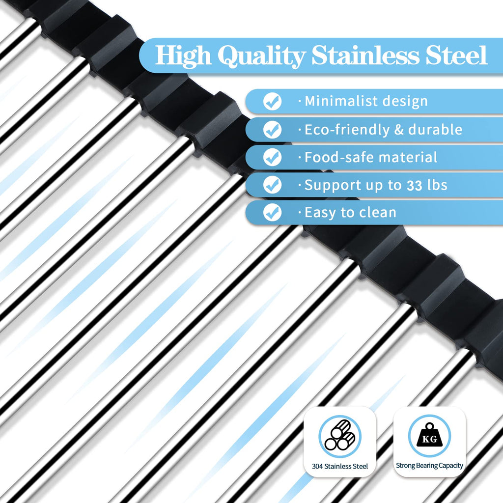 Roll Up Stainless Steel Dish Drying Rack with Silicone Edges