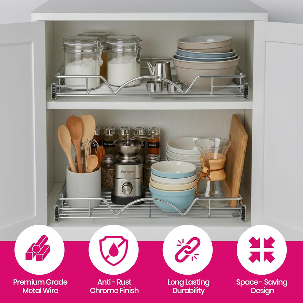 1-Tier Steel Pull-Out Cabinet Organizer Chrome