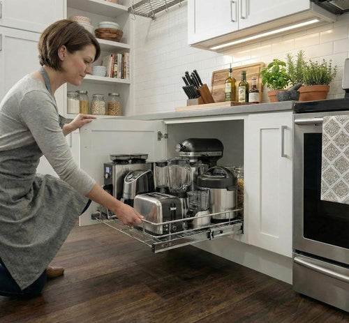 1-Tier Steel Pull-Out Cabinet Organizer Chrome